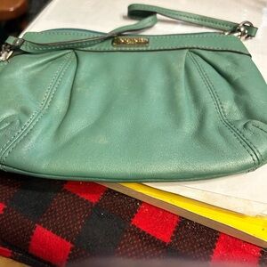 Coach Teal Leather Wristlet